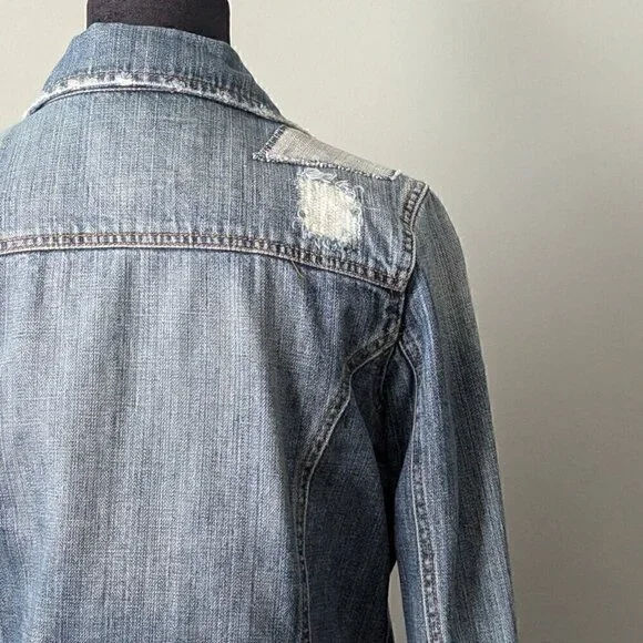 Jean Denim Jacket Size M Distressed Crop - Picture 5 of 8